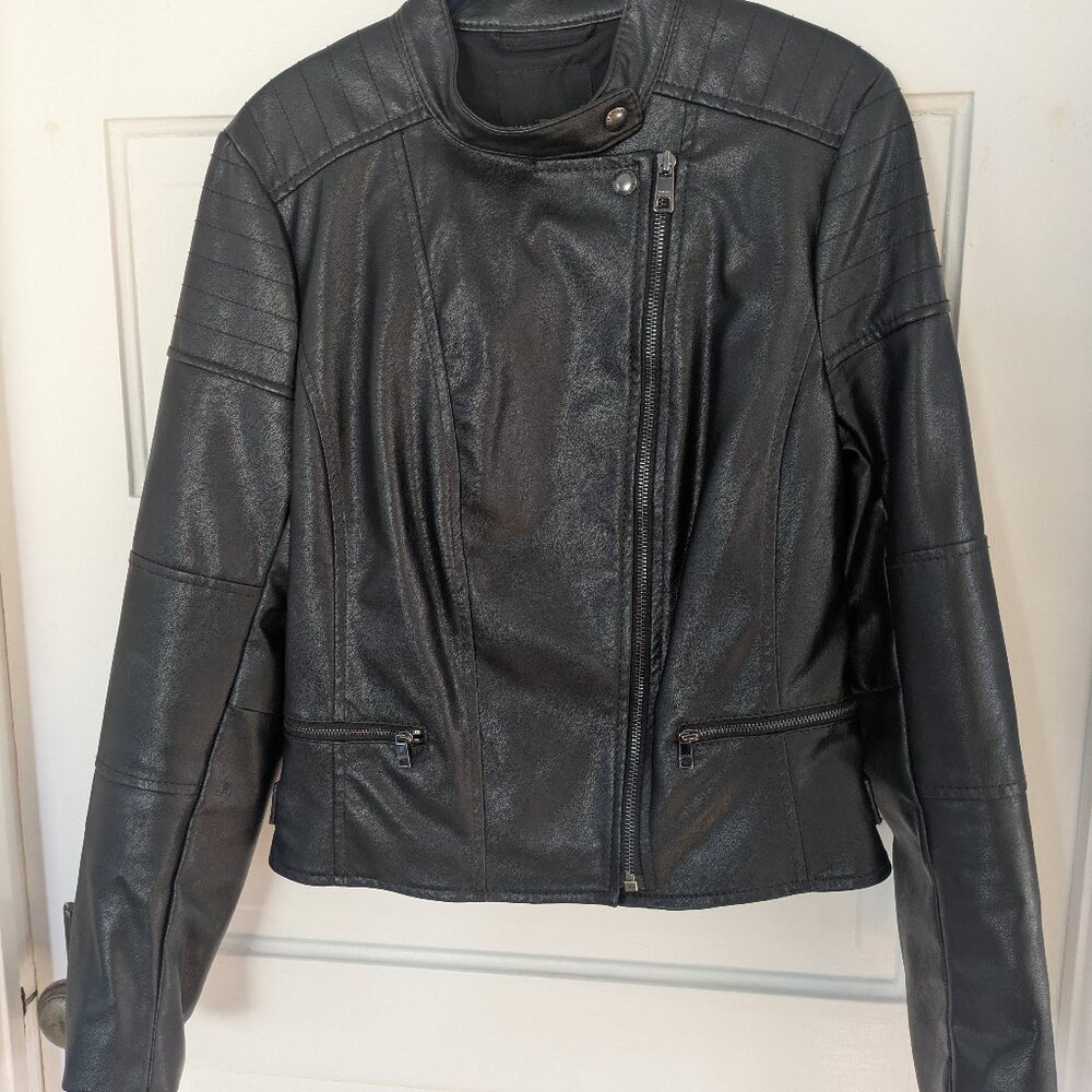 Banana Republic Women's Black Vegan Leather Moto Jacket MEDIUM 8/10